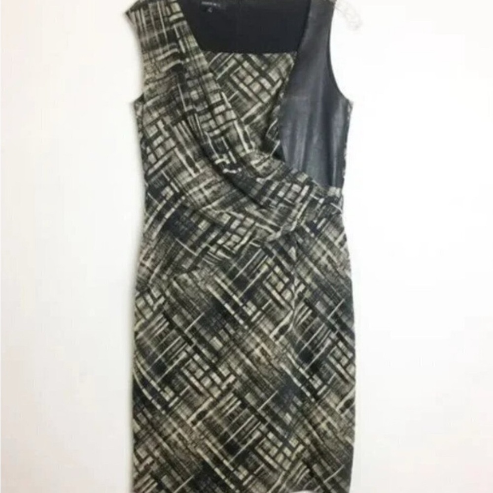 Lafayette 148 New York Vania Leather Trim Sheath Designer Dress EA023 - Picture 4 of 10